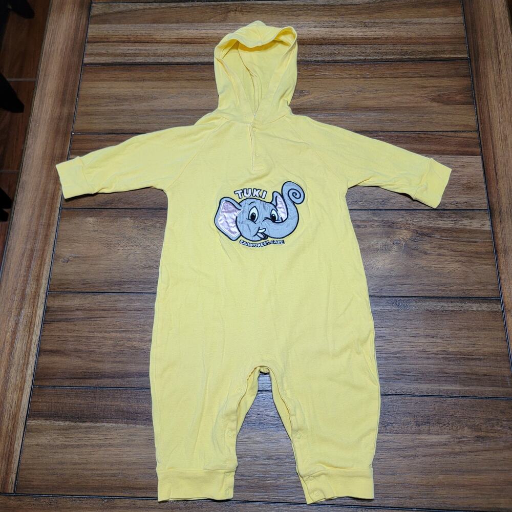 Rainforest Cafe Infant Yellow Hooded LS & Long Leg Bodysuit "Tuki" - Size 18M